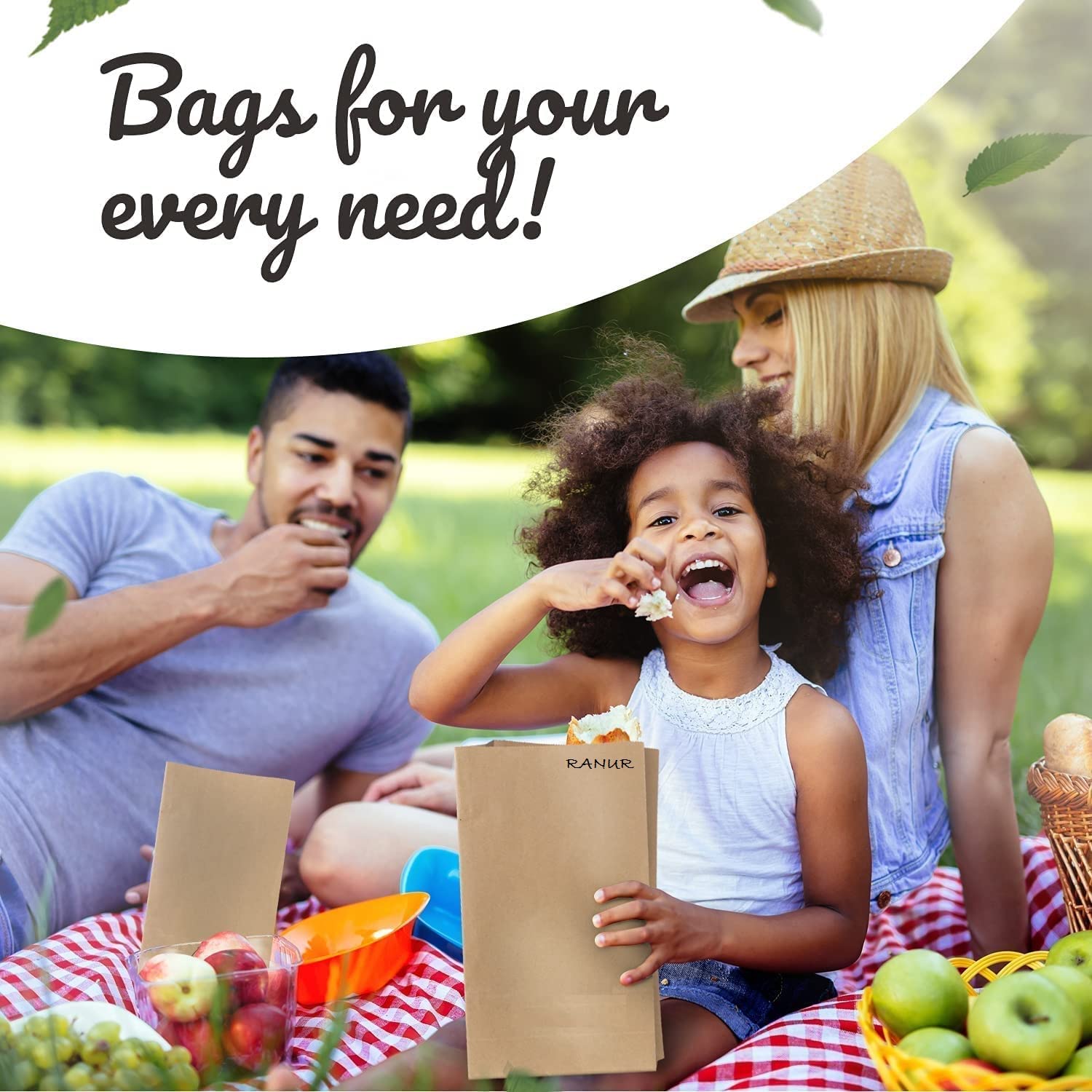 Ranur Large Square Bottom Or Flat Bottom Paper Bags Made Of Brown Fold Top Craft Paper,Size 6 X 4 X 12 Pack Of 100 Pieces